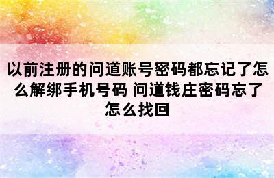 以前注册的问道账号密码都忘记了怎么解绑手机号码 问道钱庄密码忘了怎么找回